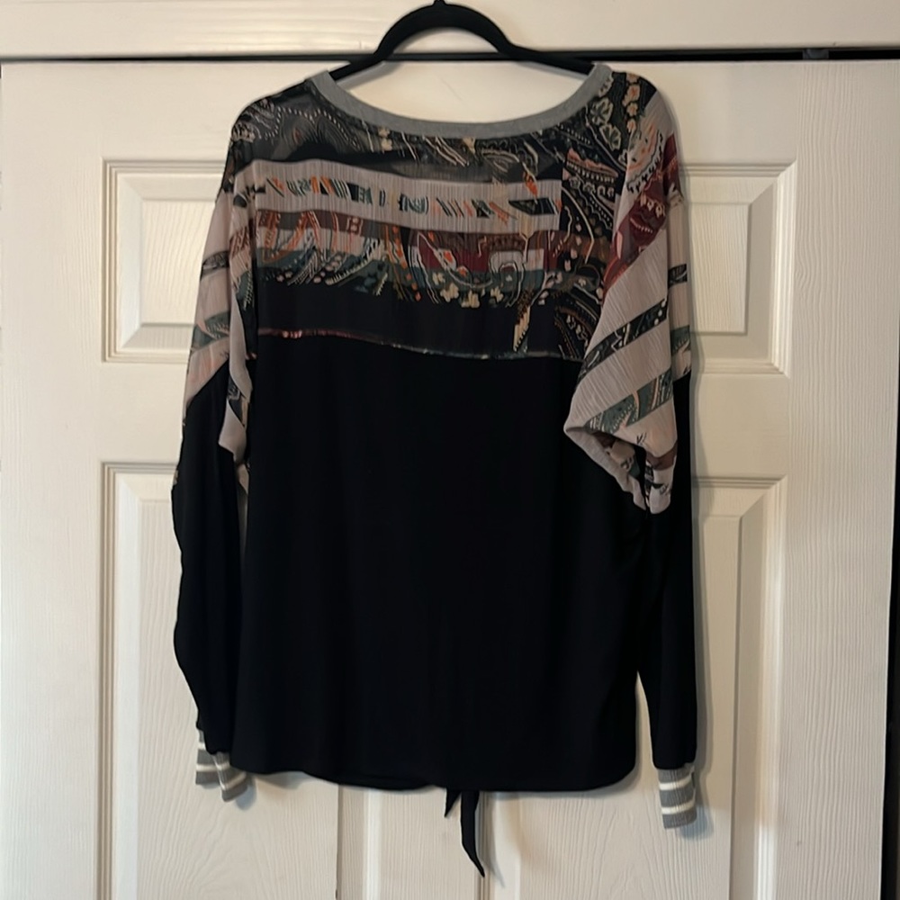 Anthropologie Sheer Print Solid Top - Picture 2 of 4